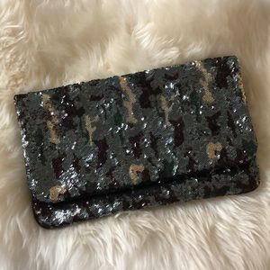 Sequin Camouflage Foldover Clutch